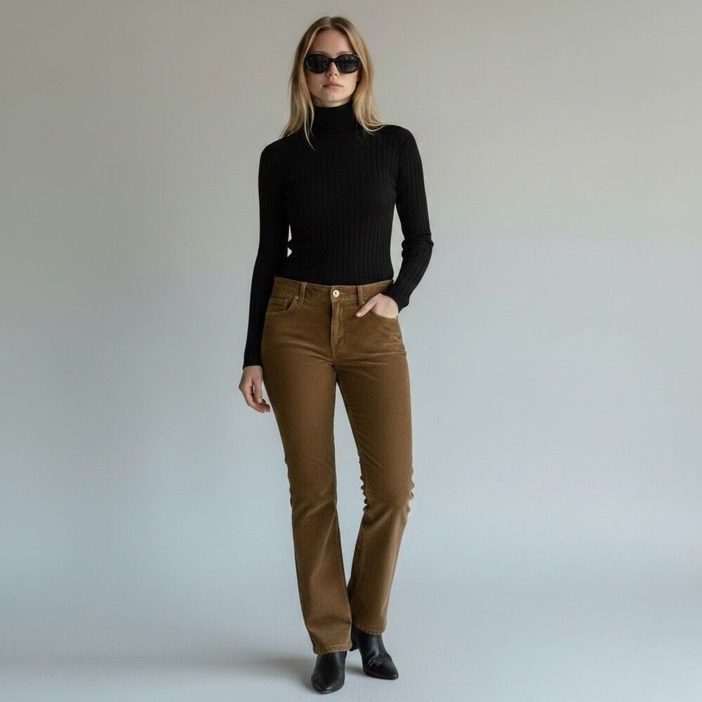 VTG Eddie Bauer Pants Womens Tan Corduroy Boot Cut Stretch Sz 12 90s Minimalism